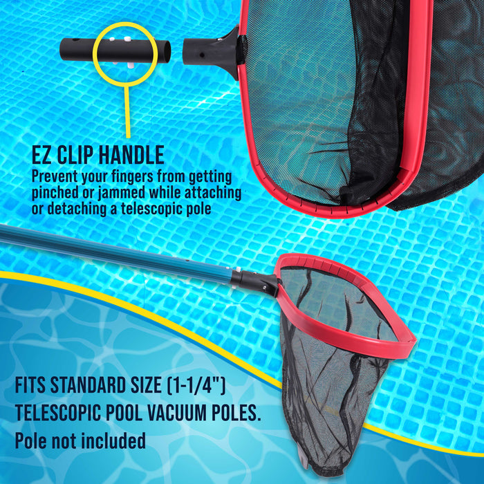 U.S. Pool Supply® Professional Deluxe Swimming Pool Leaf Skimmer Rake with Deep Net Bag, Heavy Duty - Strong Reinforced Aluminum Frame, EZ Clip Handle