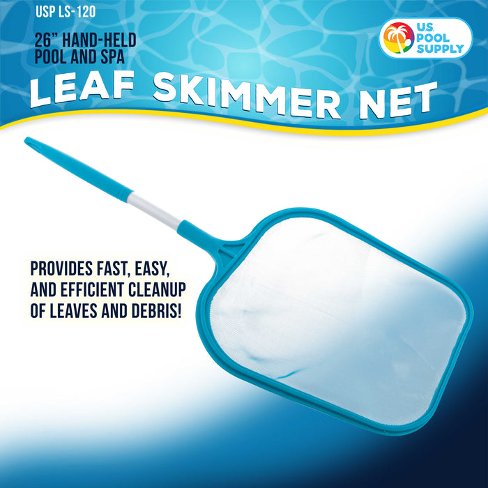 U.S. Pool Supply® Professional Spa, Hot Tub, Pool Hand Leaf Skimmer Net, 26" Long with 12" Aluminum Pole - Fine Mesh Netting, Cleanout Leaves, Debris