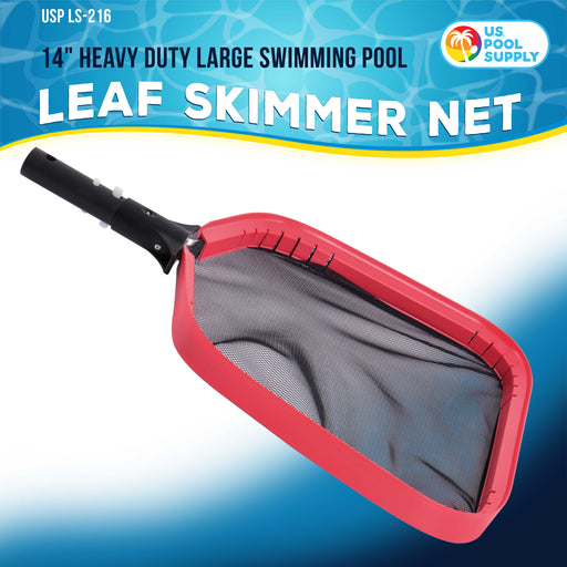 U.S. Pool Supply® Professional Heavy Duty Large 14" Swimming Pool Leaf Skimmer Net - Strong Aluminum Frame for Faster Cleaning & Easier Debris Pickup