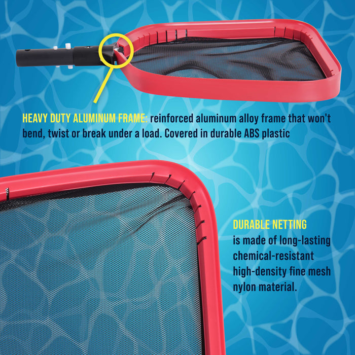 U.S. Pool Supply® Professional Heavy Duty Large 14" Swimming Pool Leaf Skimmer Net - Strong Aluminum Frame for Faster Cleaning & Easier Debris Pickup