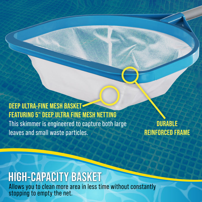 U.S. Pool Supply Pool and Spa Skimmer Net with Pole, 30" Long Handheld Ultra-Fine Mesh Pool Skimmer Net - Hand Held Spa, Hot Tub, Pond Cleaning - 17" Pole Handle, Deep Leaf Netting, Scoop Skim Leaves