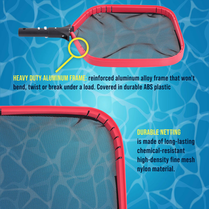 U.S. Pool Supply® Professional 14" Swimming Pool Leaf Skimmer Net, Heavy Duty - Strong Reinforced Aluminum Frame, Faster Cleaning Easier Debris Removal