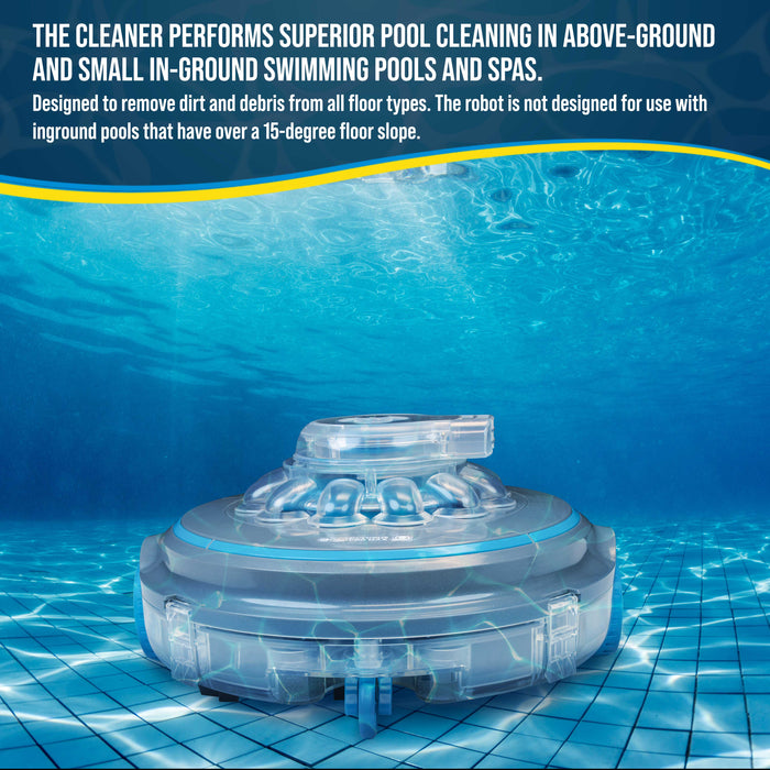 U.S. Pool Supply Octopus Pro Max Cordless Robotic Pool Vacuum Cleaner - Lasts 75 Mins, Powerful Suction, Dual Filtering, Removes Debris - Rechargeable