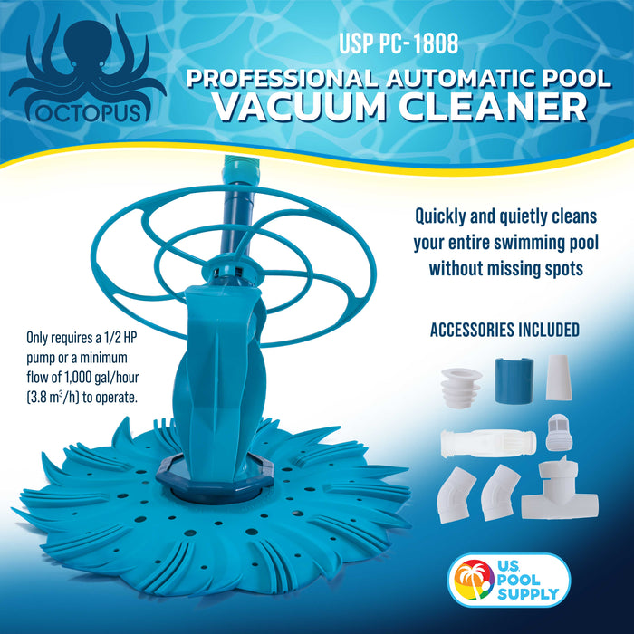 U.S. Pool Supply Octopus Professional Automatic Pool Vacuum Cleaner & Hose Set - Powerful Suction, Removes Swimming Pool Debris, Cleans Floors, Walls