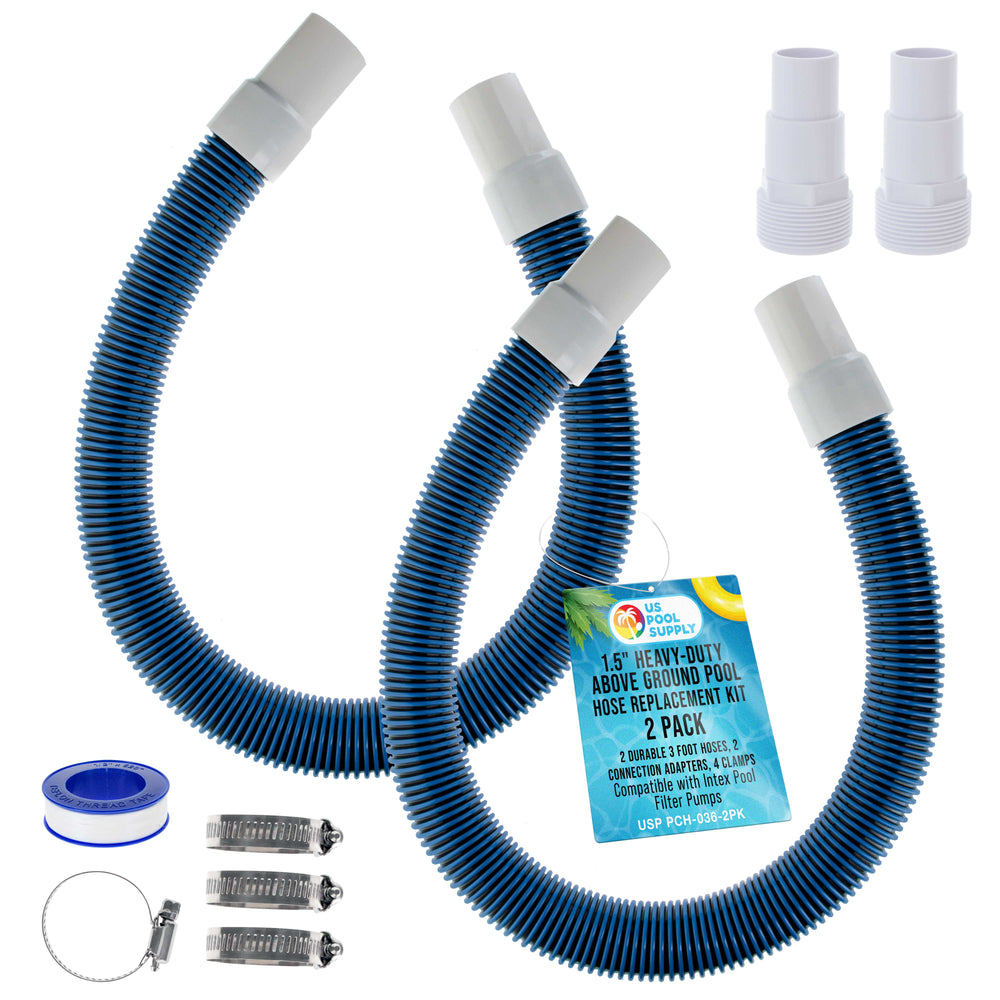 1.5" Heavy-Duty Above Ground Pool Hose Replacement Kit - 2 Durable 3 Foot Hoses, 2 Connection Adapters, 4 Clamps - Compatible with Intex Pool Filter Pumps