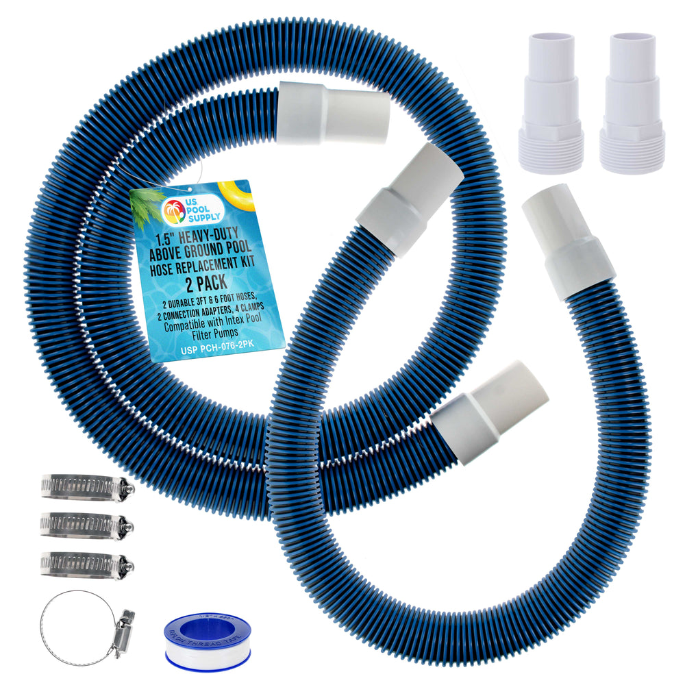 1.5" Heavy-Duty Above Ground Pool Hose Replacement Kit - 3 Foot and 6 Foot Hoses, 2 Connection Adapters, 4 Clamps - Compatible with Intex Pool Filter Pumps