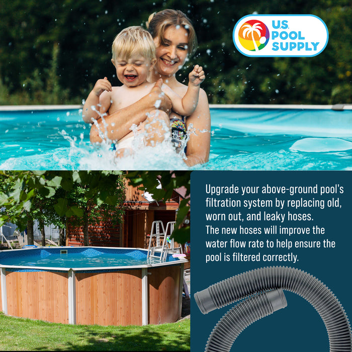 1.5" Heavy-Duty Above Ground Pool Hose Replacement Kit - 2 Silver 6 Foot Hoses, 2 Connection Adapters, 4 Clamps - Compatible with Intex Filter Pumps