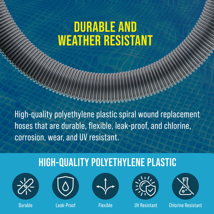 1.5" Heavy-Duty Above Ground Pool Hose Replacement Kit - 3 Foot and 6 Foot Silver Hoses, 2 Connection Adapters, 4 Clamps - Compatible with Intex Filter Pumps