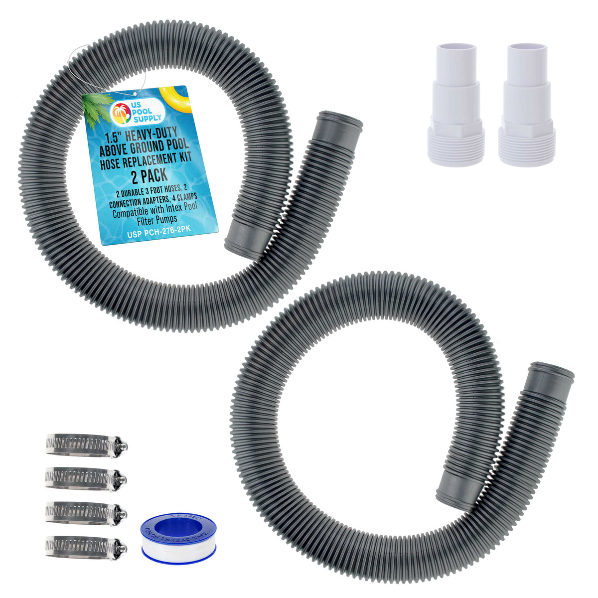 1.5 Inch Pool Hoses 2-Pack - 59 Inch Long Replacement Filter Pump Hoses