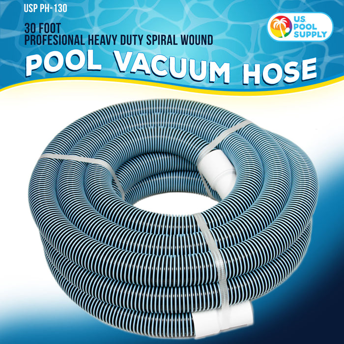1-1/2" x 30 Foot Heavy Duty Spiral Wound Swimming Pool Vacuum Hose with Kink-Free Swivel Cuff, Flexible - Connect to Vacuum Heads