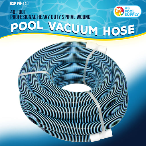 U.S. Pool Supply® 1-1/2" x 40 Foot Heavy Duty Spiral Wound Swimming Pool Vacuum Hose with Kink-Free Swivel Cuff, Flexible - Connect to Vacuum Heads