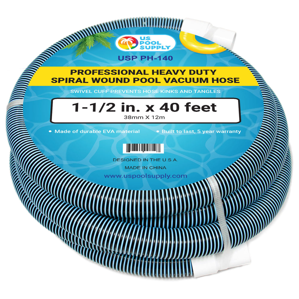 U.S. Pool Supply® 1-1/2" x 40 Foot Heavy Duty Spiral Wound Swimming Pool Vacuum Hose with Kink-Free Swivel Cuff, Flexible - Connect to Vacuum Heads