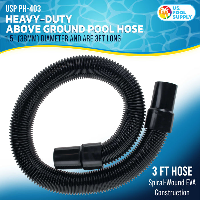 3 Foot Heavy-Duty Above Ground Pool Hose, 1.5" - Black Replacement Filter Connecting Hose, Flexible Spiral Wound EVA - Compatible with Intex for Pool Filter Pumps - Skimmer Pump