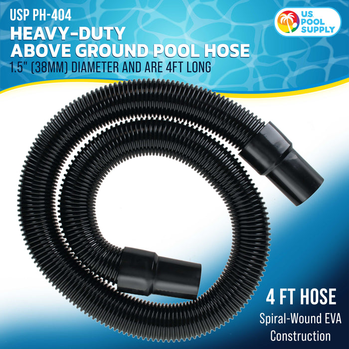 4 Foot Heavy-Duty Above Ground Pool Hose, 1.5" - Black Replacement Filter Connecting Hose, Flexible Spiral Wound EVA - Compatible with Intex for Pool Filter Pumps - Skimmer Pump