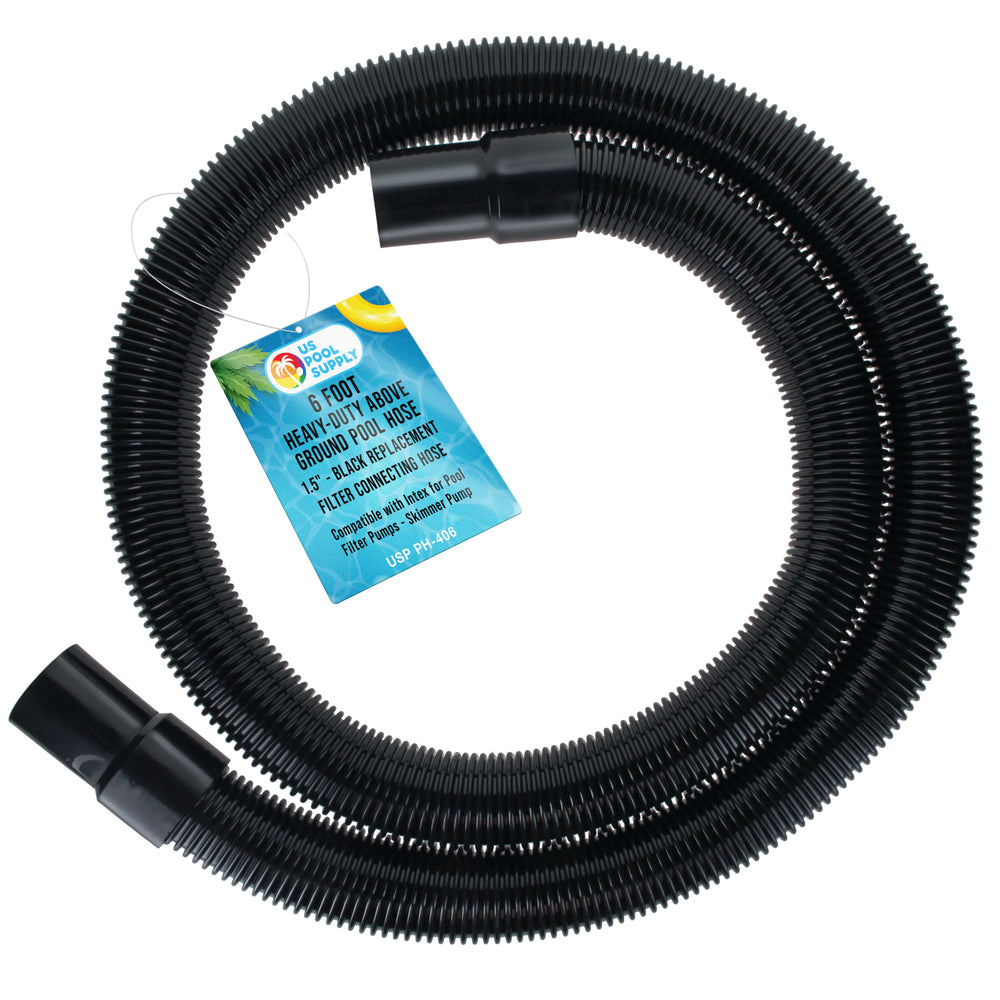 6 Foot Heavy-Duty Above Ground Pool Hose, 1.5" - Black Replacement Filter Connecting Hose, Flexible Spiral Wound EVA - Compatible with Intex for Pool Filter Pumps - Skimmer Pump