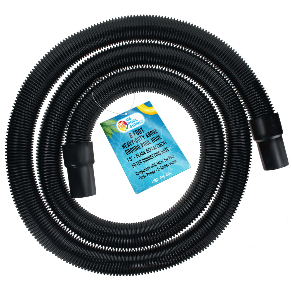 8 Foot Heavy-Duty Above Ground Pool Hose, 1.5" - Black Replacement Filter Connecting Hose, Flexible Spiral Wound EVA - Compatible with Intex for Pool Filter Pumps - Skimmer Pump