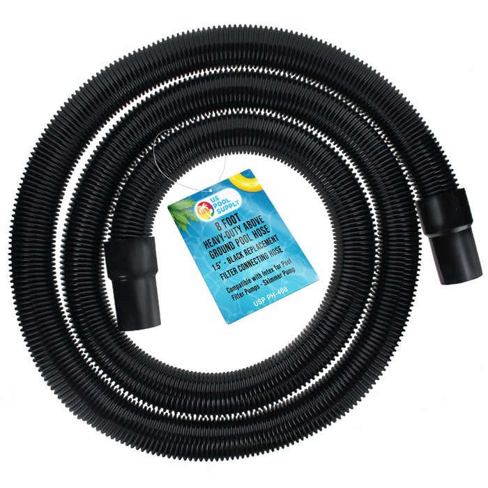 8 Foot Heavy-Duty Above Ground Pool Hose, 1.5" - Black Replacement Filter Connecting Hose, Flexible Spiral Wound EVA - Compatible with Intex for Pool Filter Pumps - Skimmer Pump