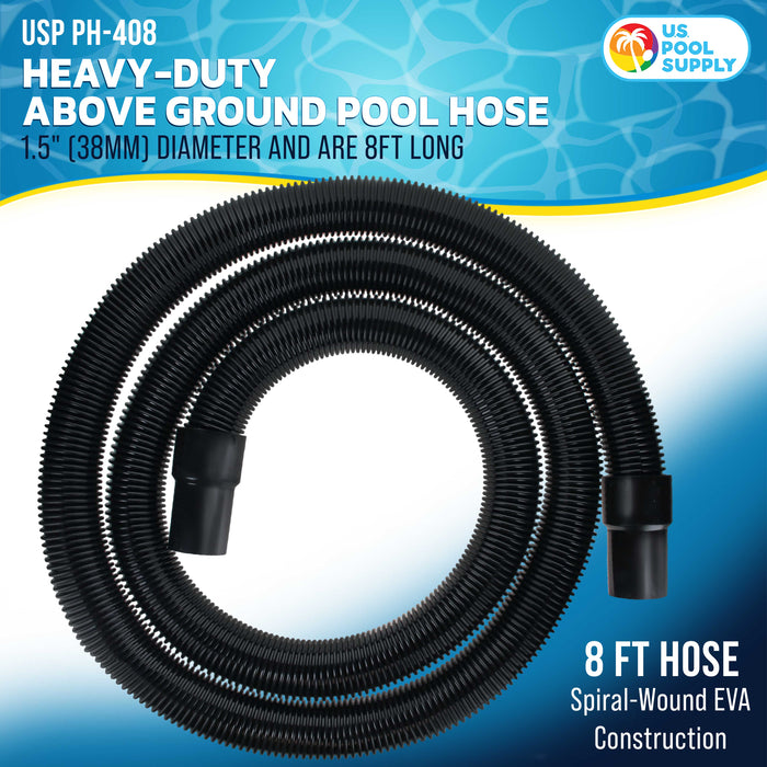 8 Foot Heavy-Duty Above Ground Pool Hose, 1.5" - Black Replacement Filter Connecting Hose, Flexible Spiral Wound EVA - Compatible with Intex for Pool Filter Pumps - Skimmer Pump