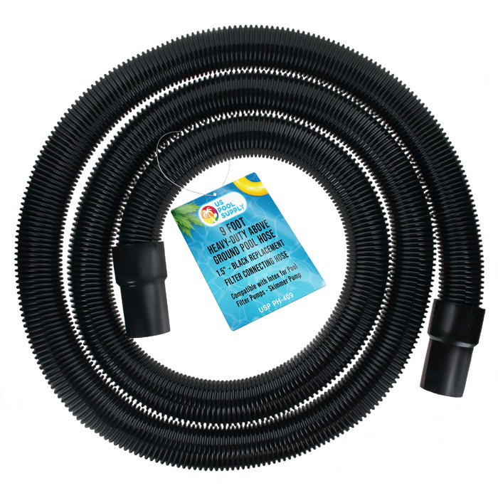 9 Foot Heavy-Duty Above Ground Pool Hose, 1.5" - Black Replacement Filter Connecting Hose, Flexible Spiral Wound EVA - Compatible with Intex for Pool Filter Pumps - Skimmer Pump