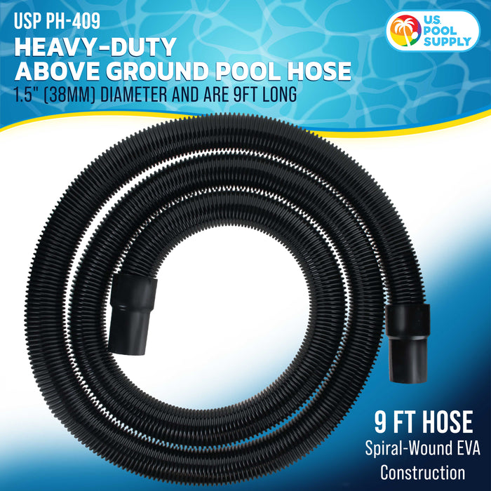 9 Foot Heavy-Duty Above Ground Pool Hose, 1.5" - Black Replacement Filter Connecting Hose, Flexible Spiral Wound EVA - Compatible with Intex for Pool Filter Pumps - Skimmer Pump