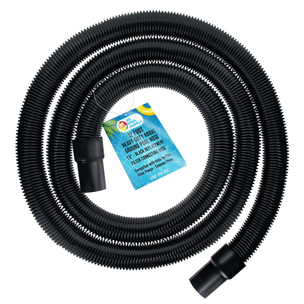12 Foot Heavy-Duty Above Ground Pool Hose, 1.5" - Black Replacement Filter Connecting Hose, Flexible Spiral Wound EVA - Compatible with Intex for Pool Filter Pumps -Skimmer Pump
