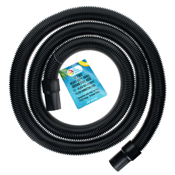 12 Foot Heavy-Duty Above Ground Pool Hose, 1.5" - Black Replacement Filter Connecting Hose, Flexible Spiral Wound EVA - Compatible with Intex for Pool Filter Pumps -Skimmer Pump