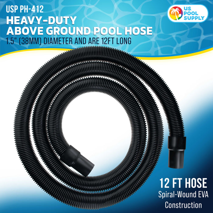 12 Foot Heavy-Duty Above Ground Pool Hose, 1.5" - Black Replacement Filter Connecting Hose, Flexible Spiral Wound EVA - Compatible with Intex for Pool Filter Pumps -Skimmer Pump