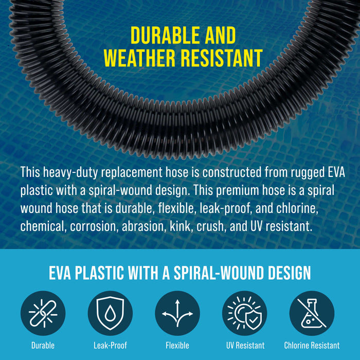 12 Foot Heavy-Duty Above Ground Pool Hose, 1.5" - Black Replacement Filter Connecting Hose, Flexible Spiral Wound EVA - Compatible with Intex for Pool Filter Pumps -Skimmer Pump