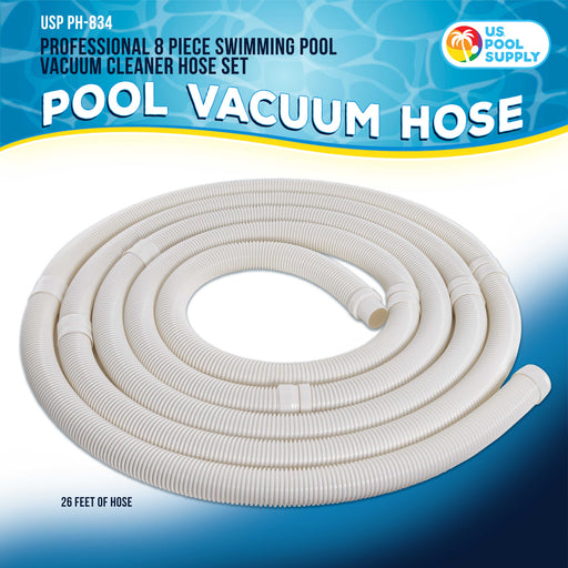 U.S. Pool Supply® Professional 8 Piece Swimming Pool Vacuum Cleaner Hose Set - 40" Flexible Spiral Wound Connector Sections with 1.5" Male & Female Cuff Ends