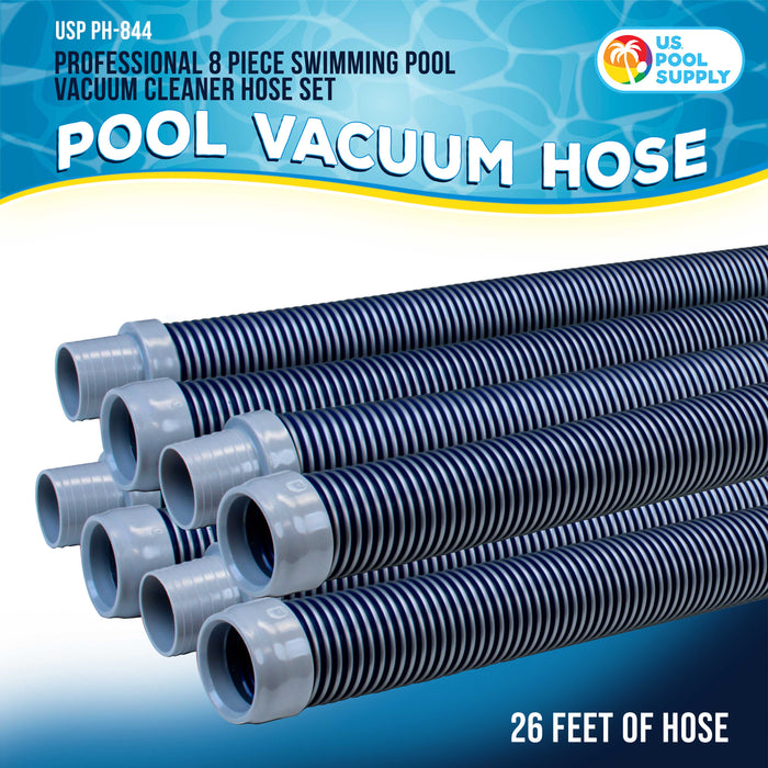U.S. Pool Supply Professional 8 Piece Swimming Pool Vacuum Cleaner Hose Set, Blue & Gray - 40" Flexible Spiral Wound Connector Sections, 1.5" Cuffs