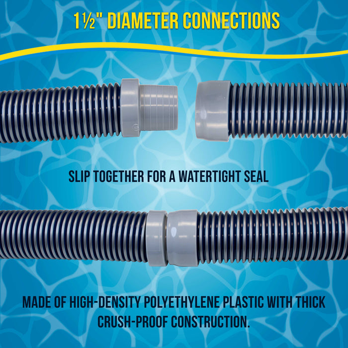 U.S. Pool Supply Professional 8 Piece Swimming Pool Vacuum Cleaner Hose Set, Blue & Gray - 40" Flexible Spiral Wound Connector Sections, 1.5" Cuffs