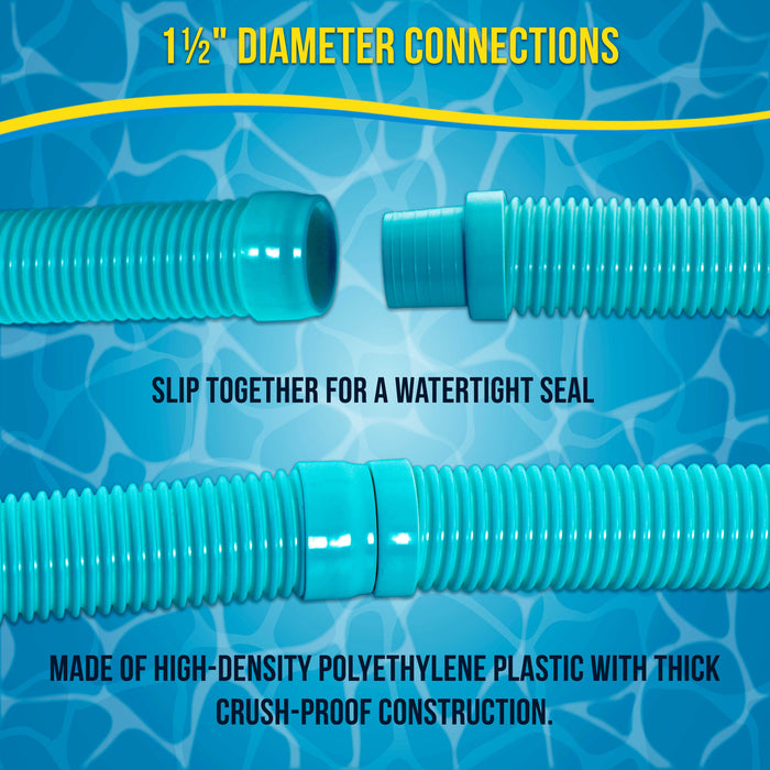 U.S. Pool Supply Professional 8 Piece Swimming Pool Vacuum Cleaner Hose Set, Teal - 40" Flexible Spiral Wound Connector Sections with 1.5" Cuffs