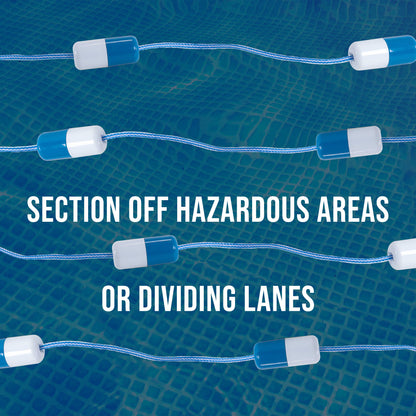 Swimming Pool Adjustable Length 16 to 20 Feet Safety Rope with Floating Buoys - Section Off Hazardous Areas, Dividing Lanes, Hooks
