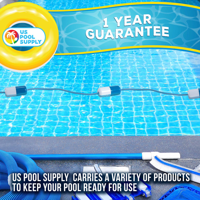 U.S. Pool Supply Swimming Pool Adjustable Length 16 to 20 Feet Safety Rope with Floating Buoys - Section Off Hazardous Areas, Dividing Lanes, Hooks