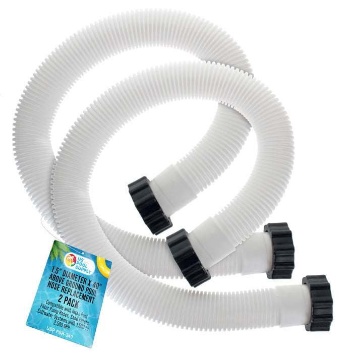 Above Ground Pool Hose Replacement 1.5" Diameter x 40" Long, Pack of 2 - Compatible with Intex Pool Filter Pump Hoses, Sand Filters, Saltwater Systems with 1,500 to 2,500 GPH