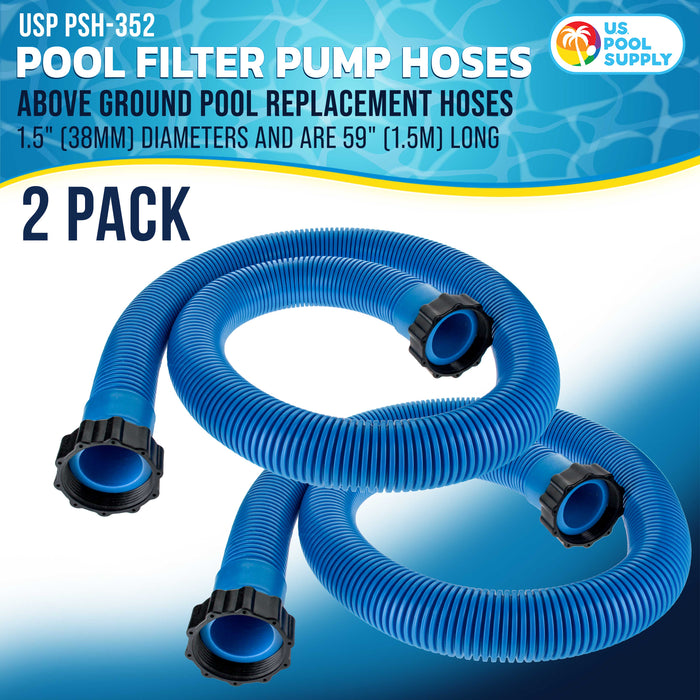 U.S. Pool Supply Above Ground Pool Hose Replacement 1.5" Diameter x 59" Long, Pack of 2, Blue - Compatible with Intex 29060E, Pool Filter Pump Hoses, Sand Filters, Saltwater Systems 1,500 to 2,500 GPH