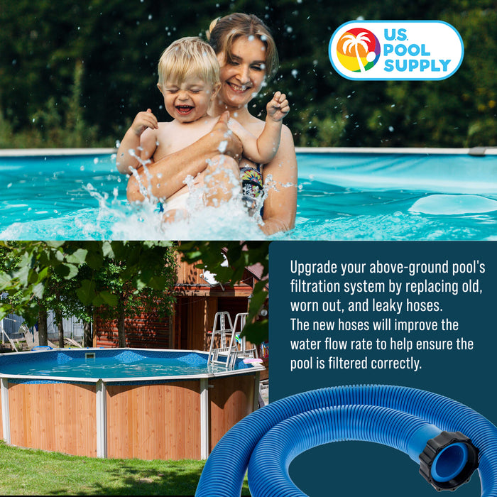 U.S. Pool Supply Above Ground Pool Hose Replacement 1.5" Diameter x 59" Long, Pack of 2, Blue - Compatible with Intex 29060E, Pool Filter Pump Hoses, Sand Filters, Saltwater Systems 1,500 to 2,500 GPH