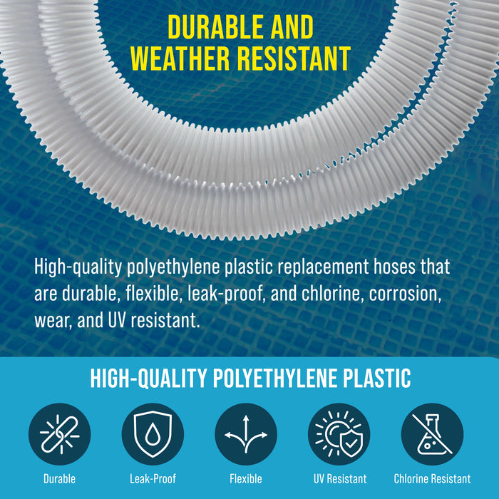 Above Ground Pool Hose Replacement 1.25" Diameter x 59" Long, Pack of 3 - White Premium Pool Filter Pump Hoses Compatible with Intex 607, 637 Pumps, 330, 530, 1000 GPH, 6 Metal Clamps