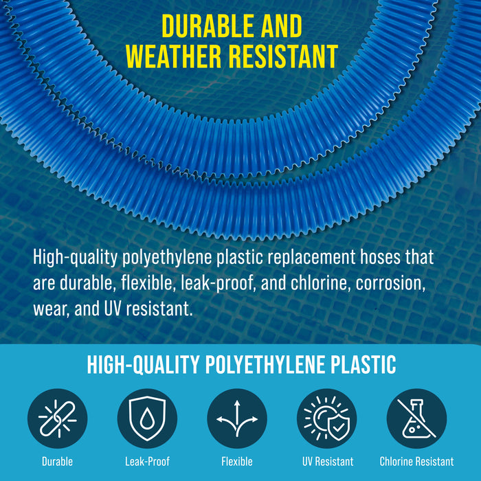 Above Ground Pool Hose Replacement 1.25" Diameter x 59" Long, Pack of 3 - Blue Premium Pool Filter Pump Hoses Compatible with Intex 607, 637 Pumps, 330, 530, 1000 GPH - 6 Metal Clamps