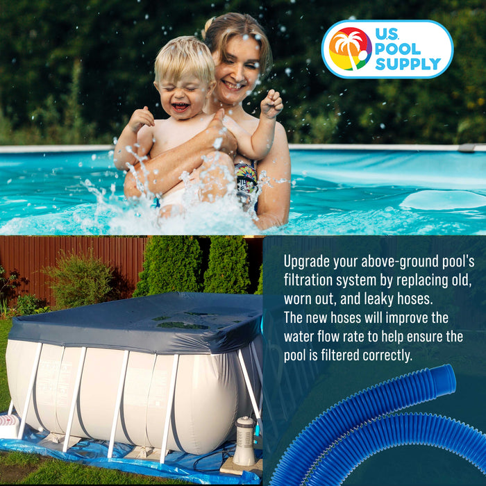 Above Ground Pool Hose Replacement 1.25" Diameter x 59" Long, Pack of 3 - Blue Premium Pool Filter Pump Hoses Compatible with Intex 607, 637 Pumps, 330, 530, 1000 GPH - 6 Metal Clamps