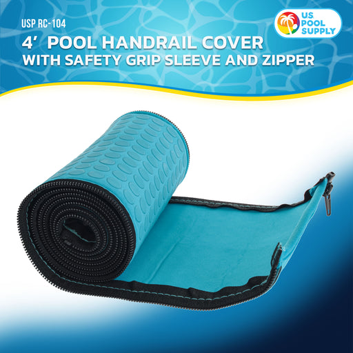 U.S. Pool Supply 4-Foot Pool Handrail Cover with Safety Grip Sleeve and Zipper - Teal Blue Neoprene Slip Resistant Hand Rail Grip - Anti-Slip Comfort