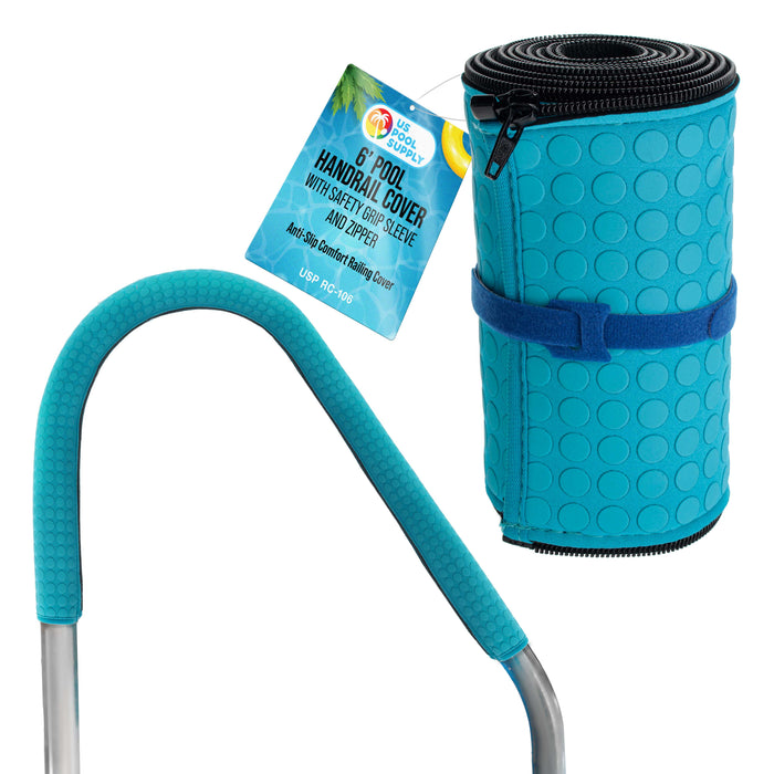 U.S. Pool Supply 6-Foot Pool Handrail Cover with Safety Grip Sleeve and Zipper - Teal Blue Neoprene Slip Resistant Hand Rail Grip - Anti-Slip Comfort