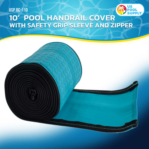 U.S. Pool Supply 10-Foot Pool Handrail Cover with Safety Grip Sleeve & Zipper - Teal Blue Neoprene Slip Resistant Hand Rail Grip - Anti-Slip Comfort