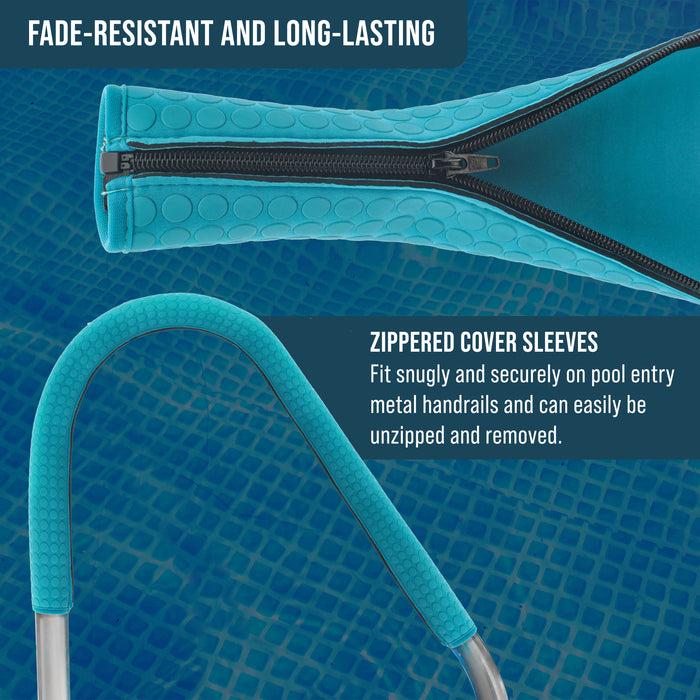 U.S. Pool Supply 10-Foot Pool Handrail Cover with Safety Grip Sleeve & Zipper - Teal Blue Neoprene Slip Resistant Hand Rail Grip - Anti-Slip Comfort