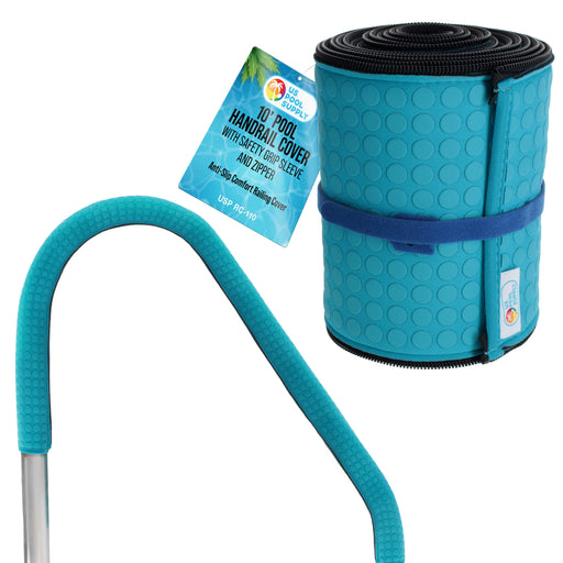 U.S. Pool Supply 10-Foot Pool Handrail Cover with Safety Grip Sleeve & Zipper - Teal Blue Neoprene Slip Resistant Hand Rail Grip - Anti-Slip Comfort