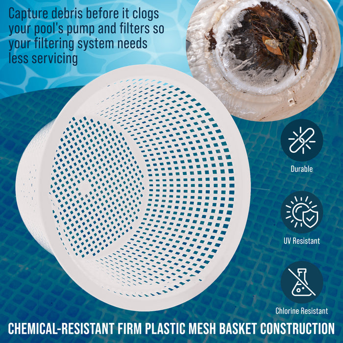 Swimming Pool Plastic Skimmer Replacement Basket (Set of 2) - Skim Remove Leaves, Bugs and Debris - 8" Top, 5.5" Bottom, 5" Deep - Not Weighted