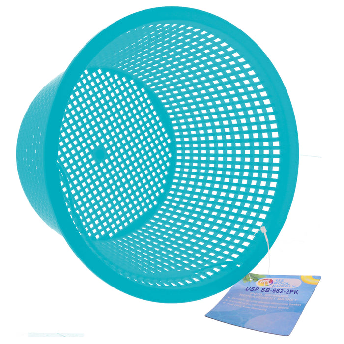 U.S. Pool Supply® Swimming Pool Teal Blue Plastic Skimmer Replacement Basket (Set of 2) - Skim Remove Leaves and Debris - 8" Top, 5.5" Bottom, 5" Deep - Not Weighted