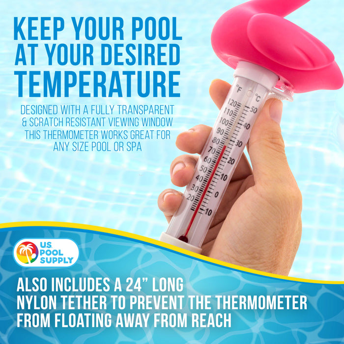 U.S. Pool Supply® Floating Flamingo Thermometer - Easy to Read Temperature Display, Measures up to 120° Fahrenheit & 50° Celsius - Swimming Pools, Spas, Kids Pools