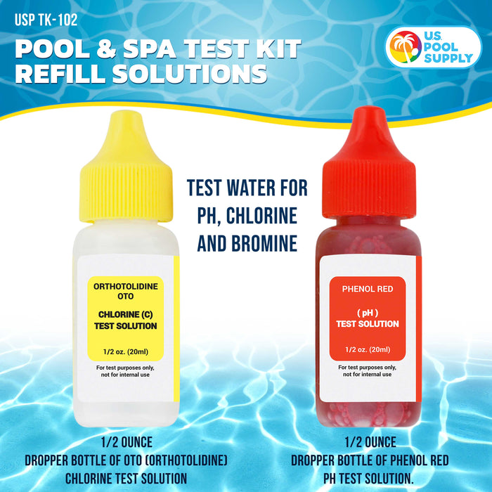 U.S. Pool Supply® Swimming Pool & Spa Test Kit Refill Solutions, Test Water for pH, Chlorine and Bromine