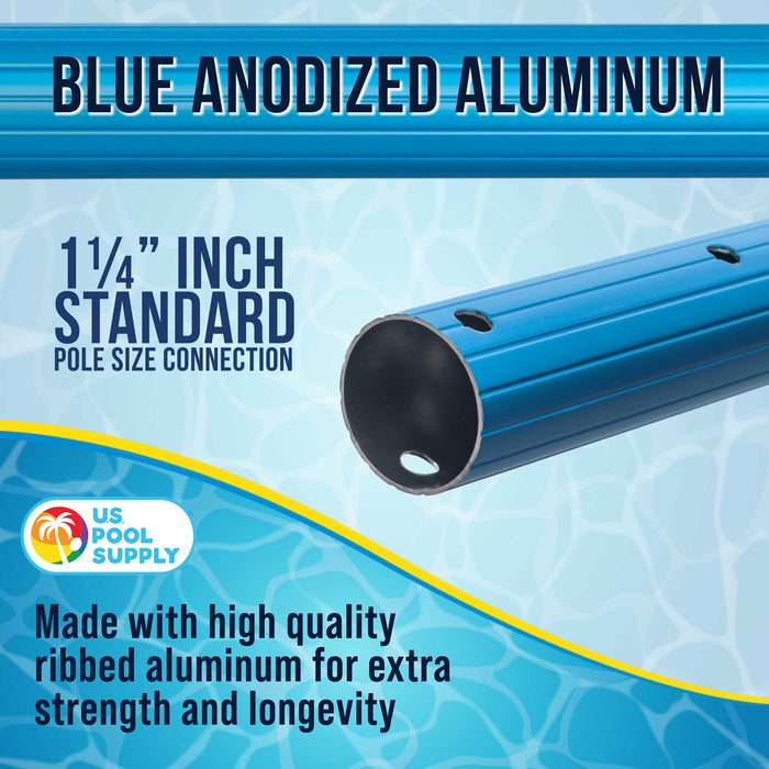 U.S. Pool Supply® 12 Foot Blue Anodized Aluminum Telescopic Swimming Pool Pole, Adjustable 3 Piece Expandable Step-Up - Attach Connect Skimmer Nets, Rakes, Brushes